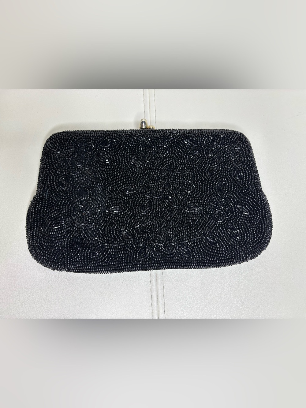 Vintage black seed-beaded evening clutch handbag